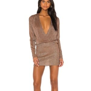 superdown Aura Mini Dress in Mocha Metallic, size: M